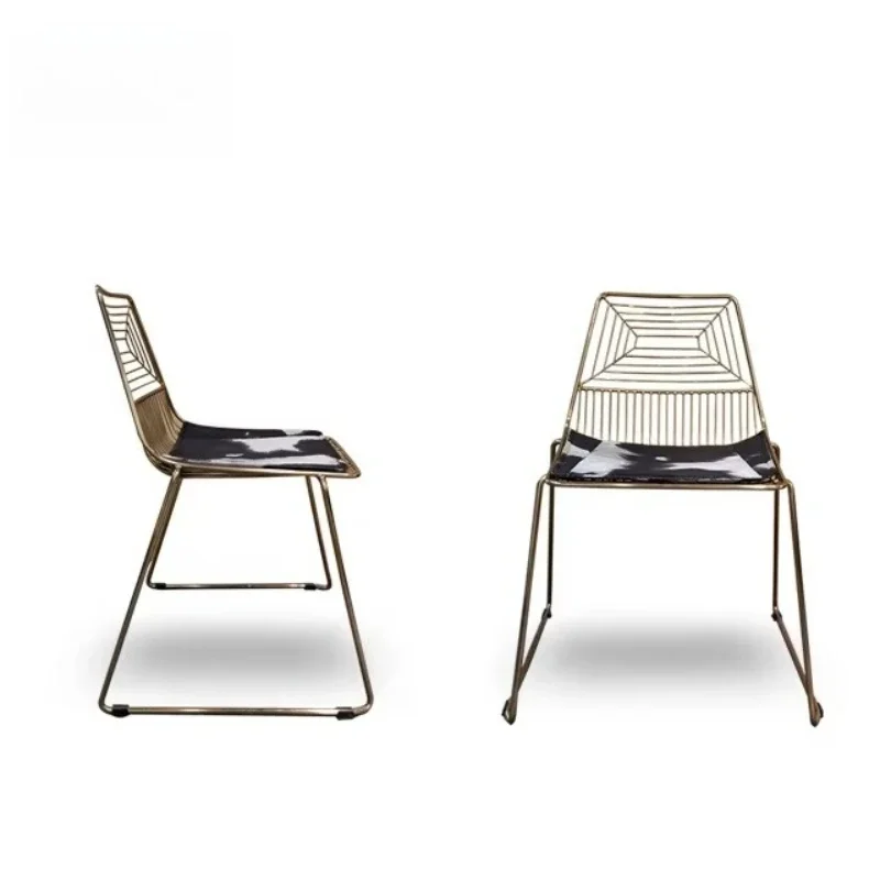 Silla de Comedor de Diseño Moderno, Malla Metálica Dorada, Estilo Bertoia