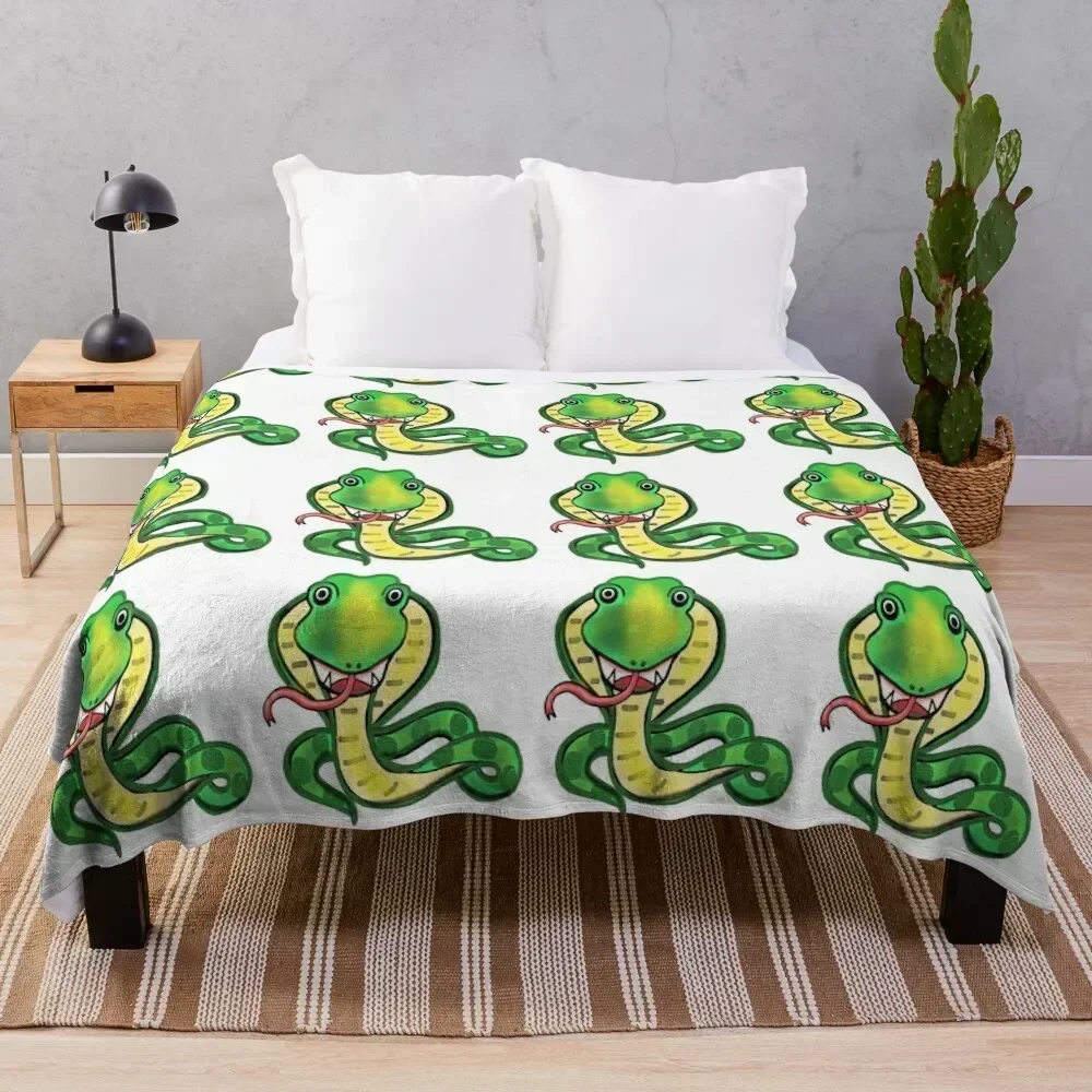 Snake funny reptile cartoon art Throw Blanket Stylish Warm Blanket for Living Room Bedroom