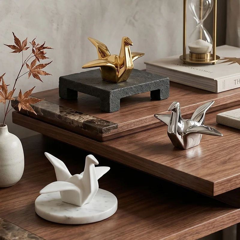 Ceramic Origami Crane Figurine Modern Bird Statue Home Decor Porcelain Crane Ornament for Living Room Bedroom Office Desktop