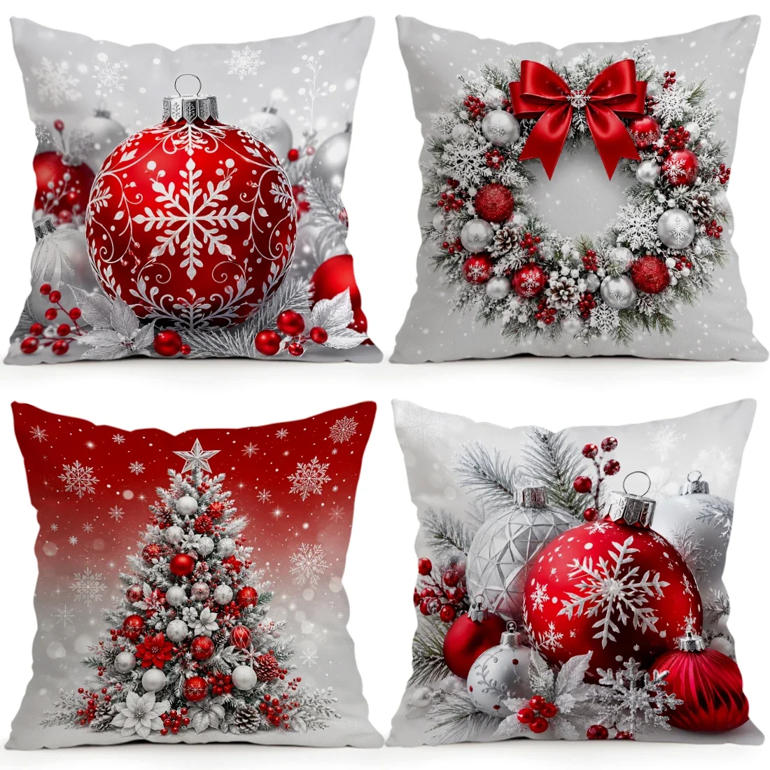 1/4pcs Christmas Ball Ornament Cushions Pillowcase Polyester Cushion Cover Throw Pillow Pillowcover Home Car Sofa Decor
