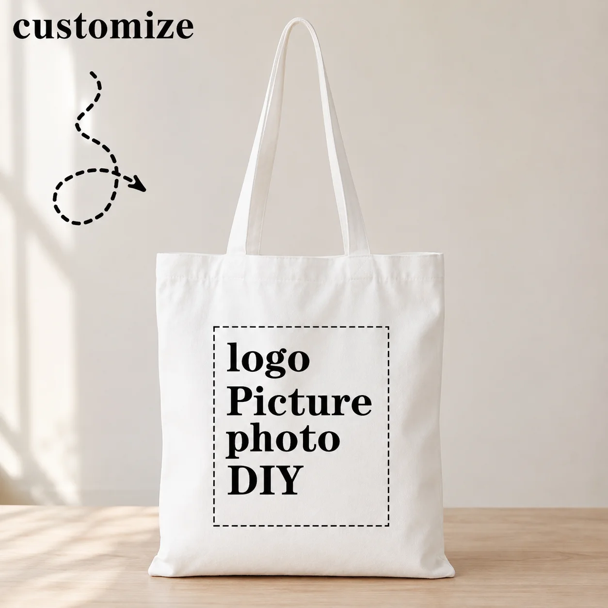 Personalized Photo Canvas Tote Bag, Custom Picture Print Reusable Shopping Bag, Customized Image Shoulder Tote Gift for Women