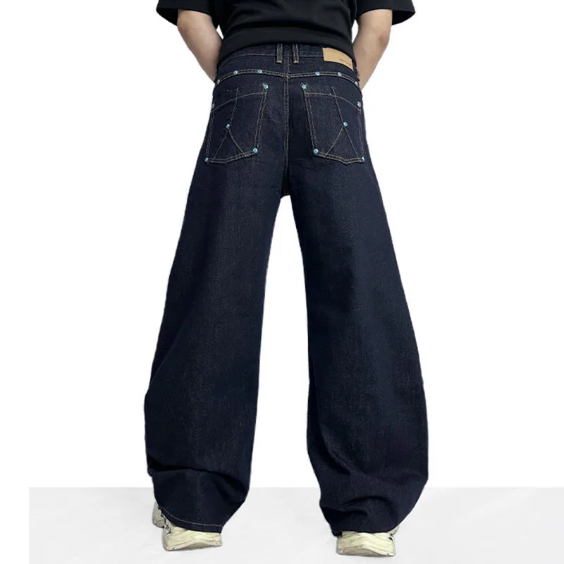 LUZHEN موضة الأصلي بلون واسعة الساق الدنيم السراويل الرجال 2025 جيوب جديدة الأحجار الكريمة تزيين فضفاض جينز غير رسمي JY3047