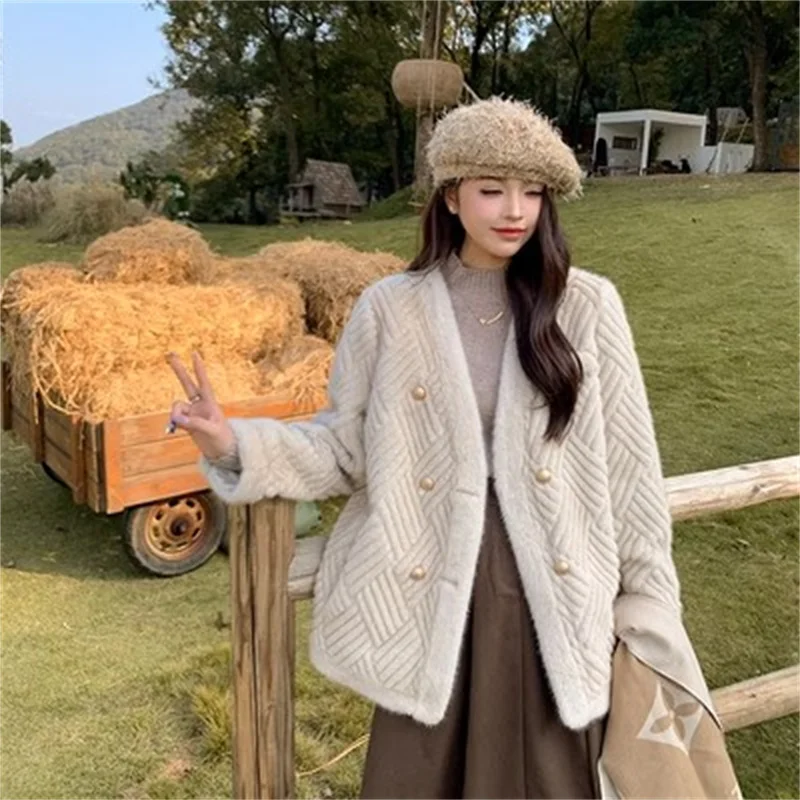 2024 Autumn/Winter Thickened Warm Imitation Fur Coat Long Double Breasted Imitation Mink Add Environmentally Friendly Fur Coats