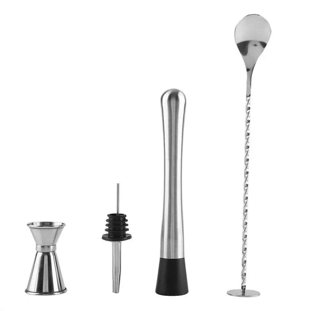 4 piece Durable Stainless Steel Cocktail Mixing Set Multi-Function Lemonade Stand Kit Drink Mixing Tool Drink Preparation