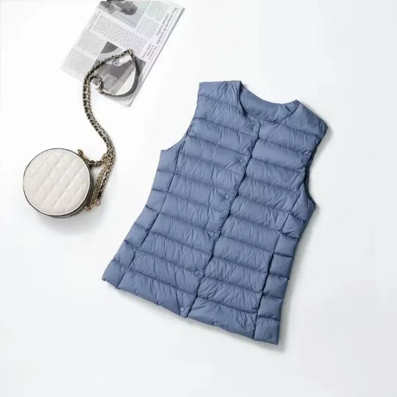 Plus Size Women's Collarless V-neck Liner Down Vest Lightweight 2024 New Down Jacket Waistcoat Warm Jacket Thin Vest