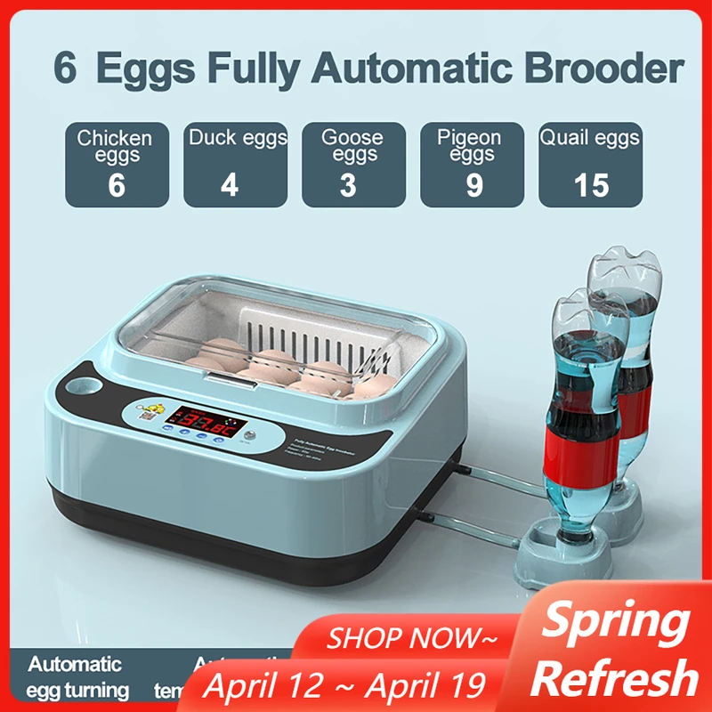 

6 Chicken Duck Quail Egg Incubator Hatching Machine Auto Temperature-controlled Intelligent Poultry Incubation Tools for Home