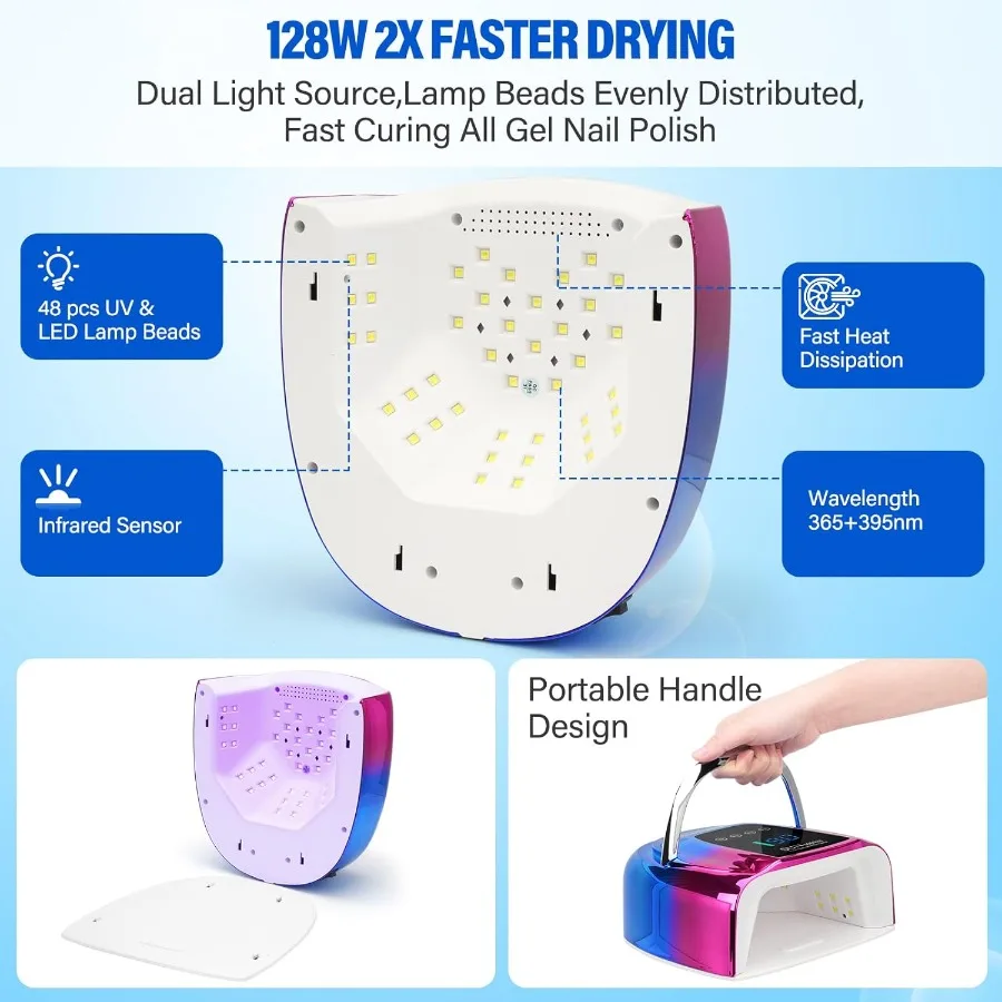 Lampada UV LED per unghie Asciugatrici Cordless 128W Luce UV ricaricabile portatile per unghie in gel Kit polacco Gel per costruttore wireless a polimerizzazione rapida L