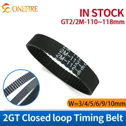 2M GT2 Timing belt length 110/112/114/116/118mm Rubber Arc Tooth Closed Loop 2GT Transmission belt width 3/4/5/6/9/10mm