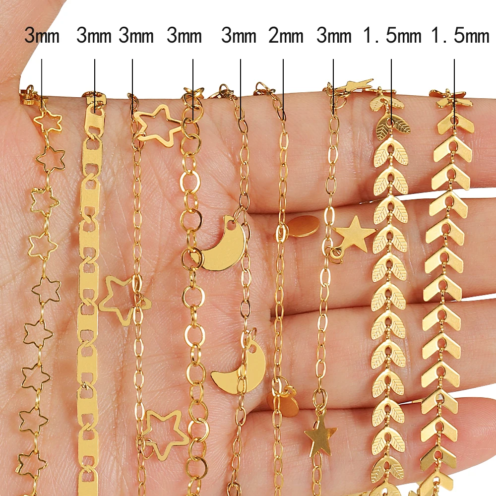 2Meters 1Meter Stainless Steel Leaf Star Link Chain Dangle Charm Pendants Chains for Necklace Bracelet Jewelry Making DIY