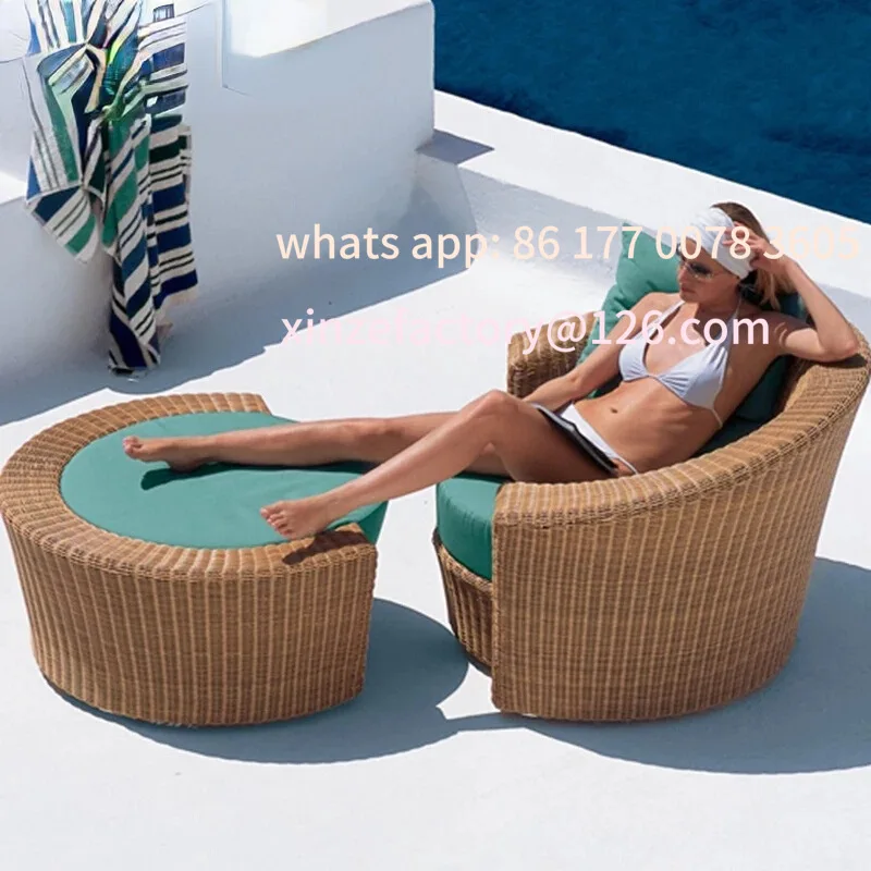 Customizable Outdoor Lazy Sofa Rattan Villa Garden Nordic Round Bed Balcony