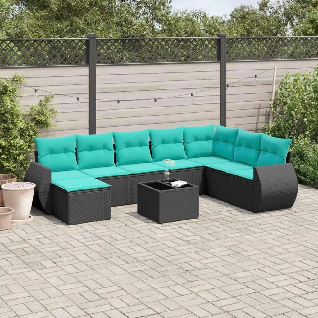 

9 Piece Outdoor Patio Sofa Set with Cushions Black Wicker Furniture for Garden Deck or Porch