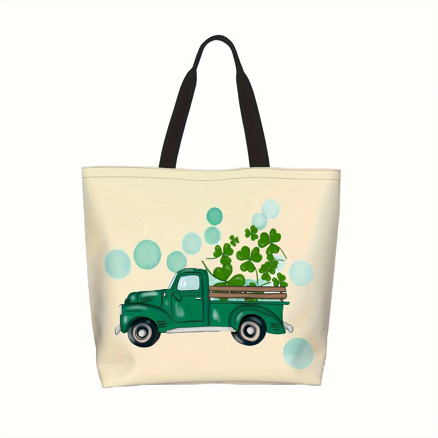 

1pc Men's Handbag, St. Patrick Tag Tote Bag, Happy Clover Large Handbag, Multi-purpose Durable Shoulder Bag