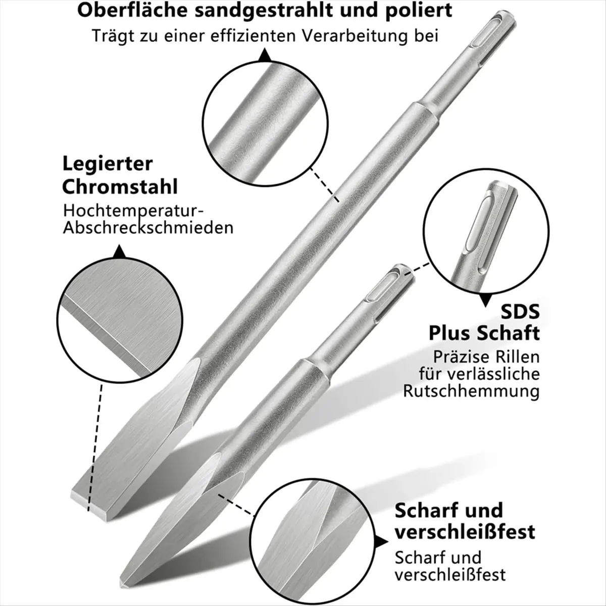 SDS Plus Chisel Set,6pcs Tile Chisel Spade Chisel Drill Hammer Chisel Set for Concrete,Masonry,Tiles,Tile Adhesive