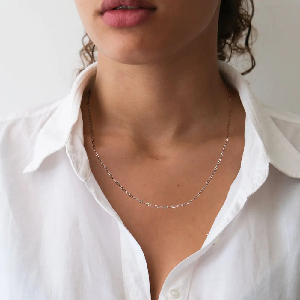 Effie Queen 925 Reines Silber Dünne Paperclip-Ketten-Halskette Einfacher Feiner Schmuck für Frauen Zierliche Büroklammer-Gliederkette Party SC39 – Detail 10