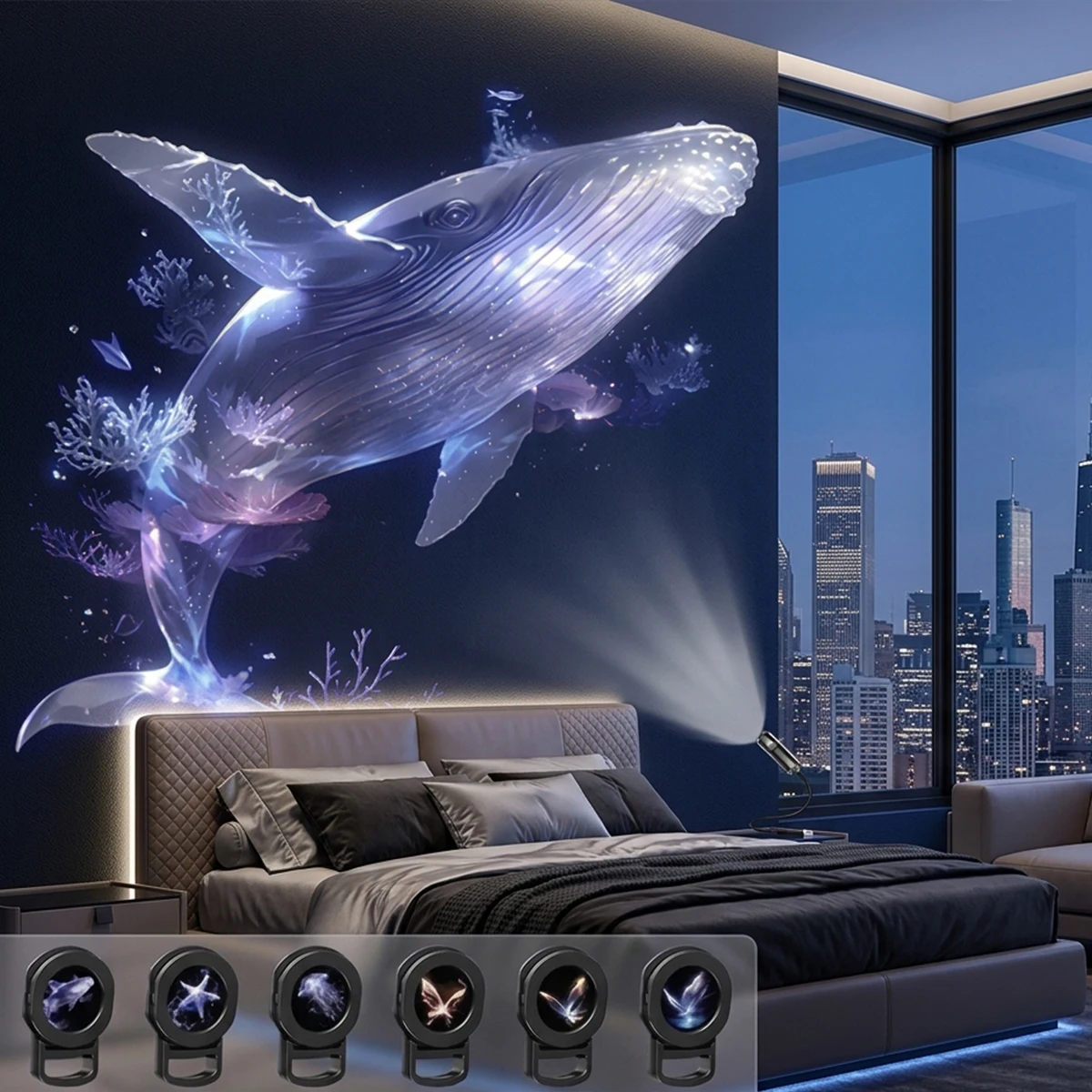 Ocean Animal Projector Light Whale Jellyfish Butterfly LED Projection Lamp Night Light For Bedroom Ceiling Decor Creative Gift
