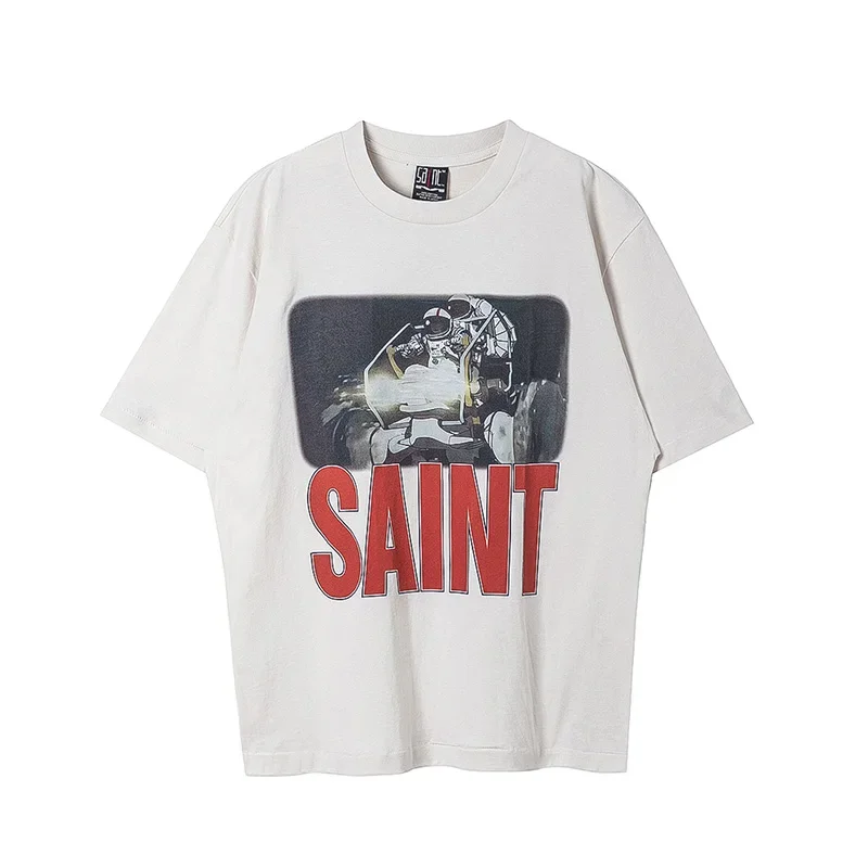 New SAINT Short Sleeve Top Tees Men Woman Best Quality Space Exploration Cartoon Photo O-Neck Versatile T Shirt