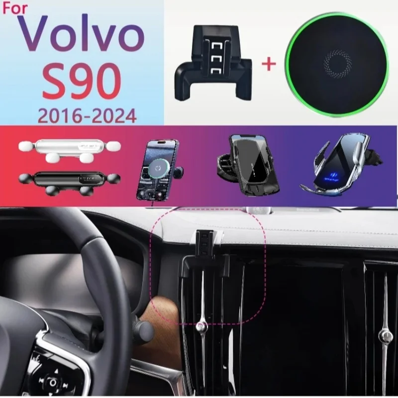 Magnetic Car Phone Holder For Volvo S90 2016 2017 2018 2019 2020 2021 2022-2024 15W Wireless Charging Phone Stand MagSafe Base