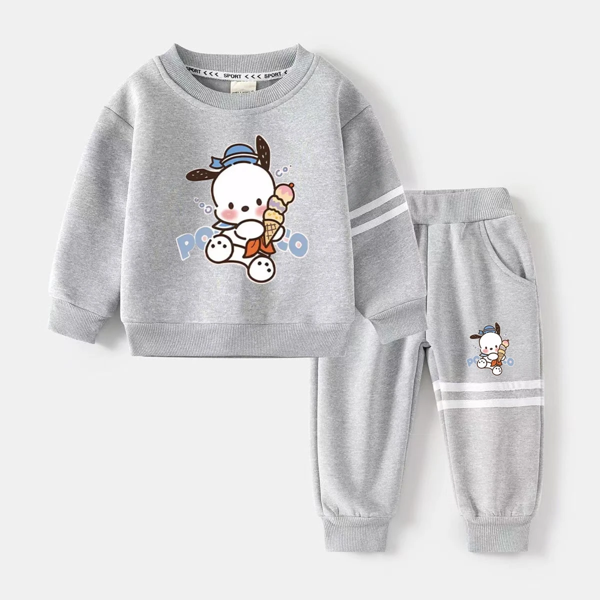 Sanrio 아기 소녀 의류 세트 가을 어린이 Pochacco 인쇄 스웨터 풀오버 탑 & 바지 2pcs 정장 어린이 소년 Tracksuits
