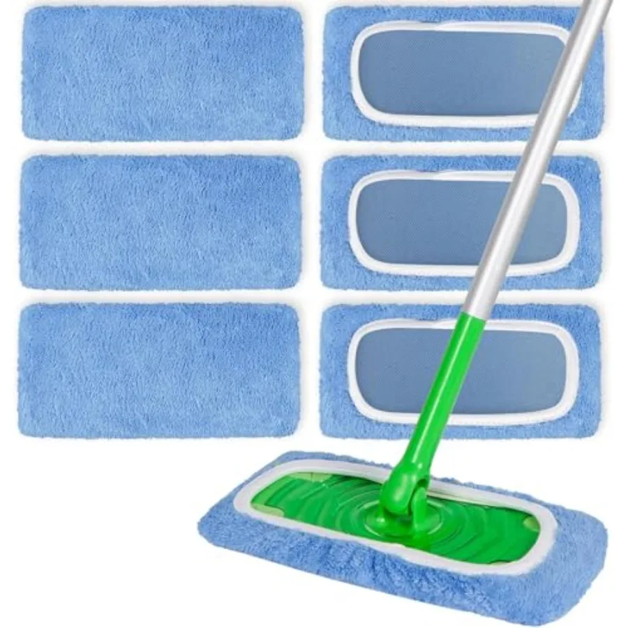 

6 Pack Reusable Microfiber Mop Pads Compatible with Swiffer Sweeper Mop, Dry Sweeping Cloths and Wet Mopping Cloths, Washable W