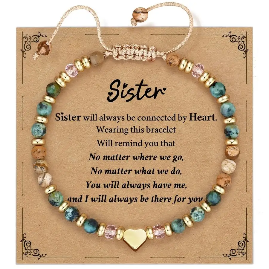 1/5/10/20/50/100pcs 4Mm Stone Heart Bracelet for Bestie for Friendship Gift Pictured Stone African Turquoise Good Luck And Prote