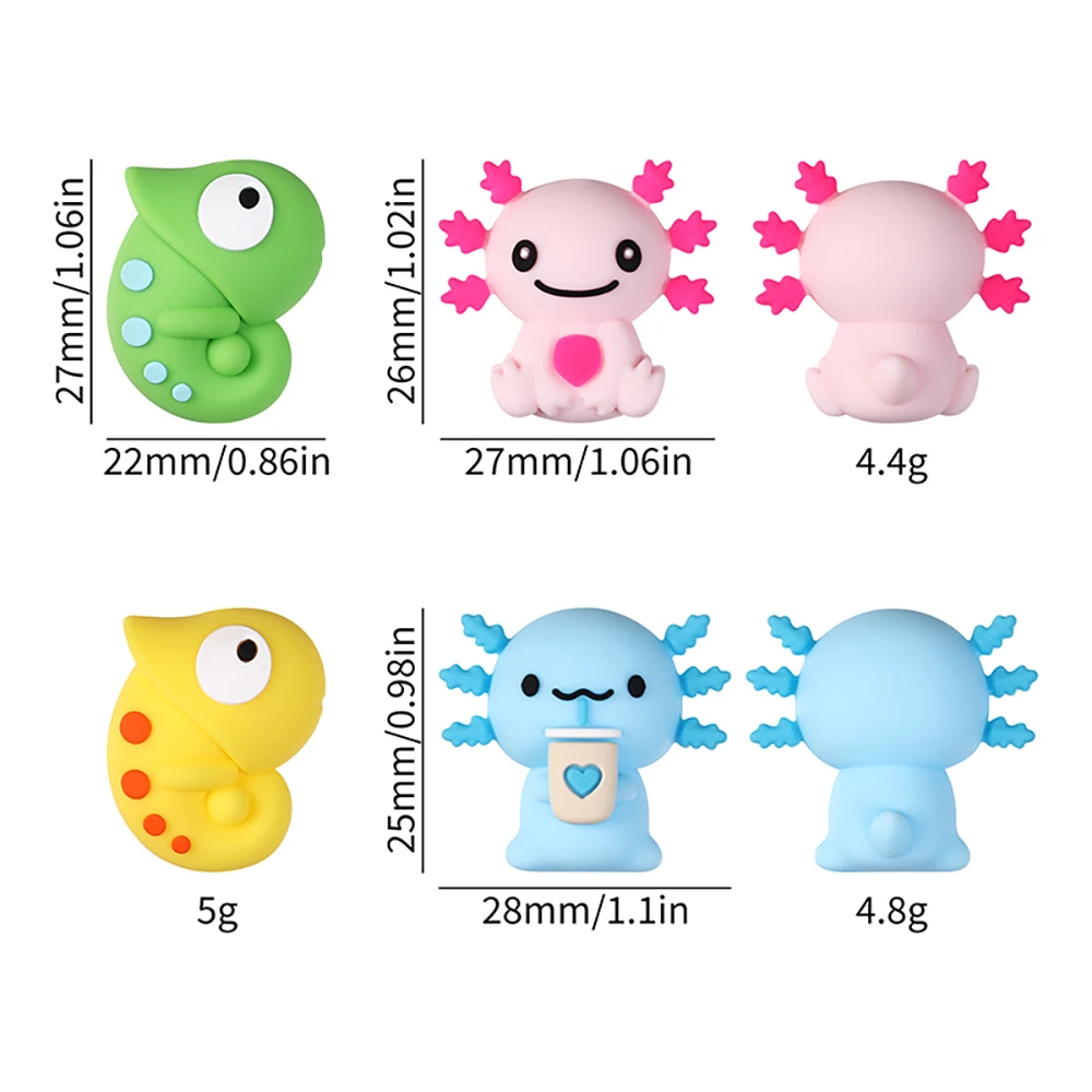 5/10/20 قطعة ثلاثية الأبعاد الحيوان سيليكون البؤري الخرز ثلاثية الأبعاد تغيير لون الحرباء الخرز ل القلائد ذاتية الصنع صنع المجوهرات اكسسوارات