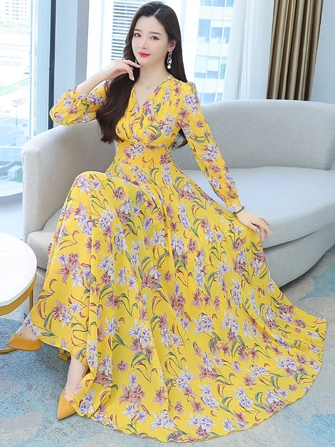 Yellow floral formal shops dress