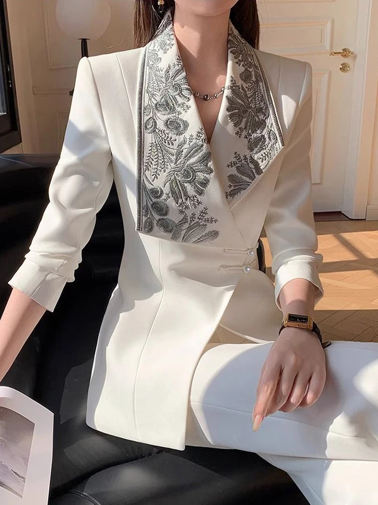 

Формальный женский костюм больших размеров, комплект из 2 предметов: пиджак + брюки, брюки с цветочной аппликацией, офисная женская куртка, индивидуальное свадебное пальто для выпускного вечера