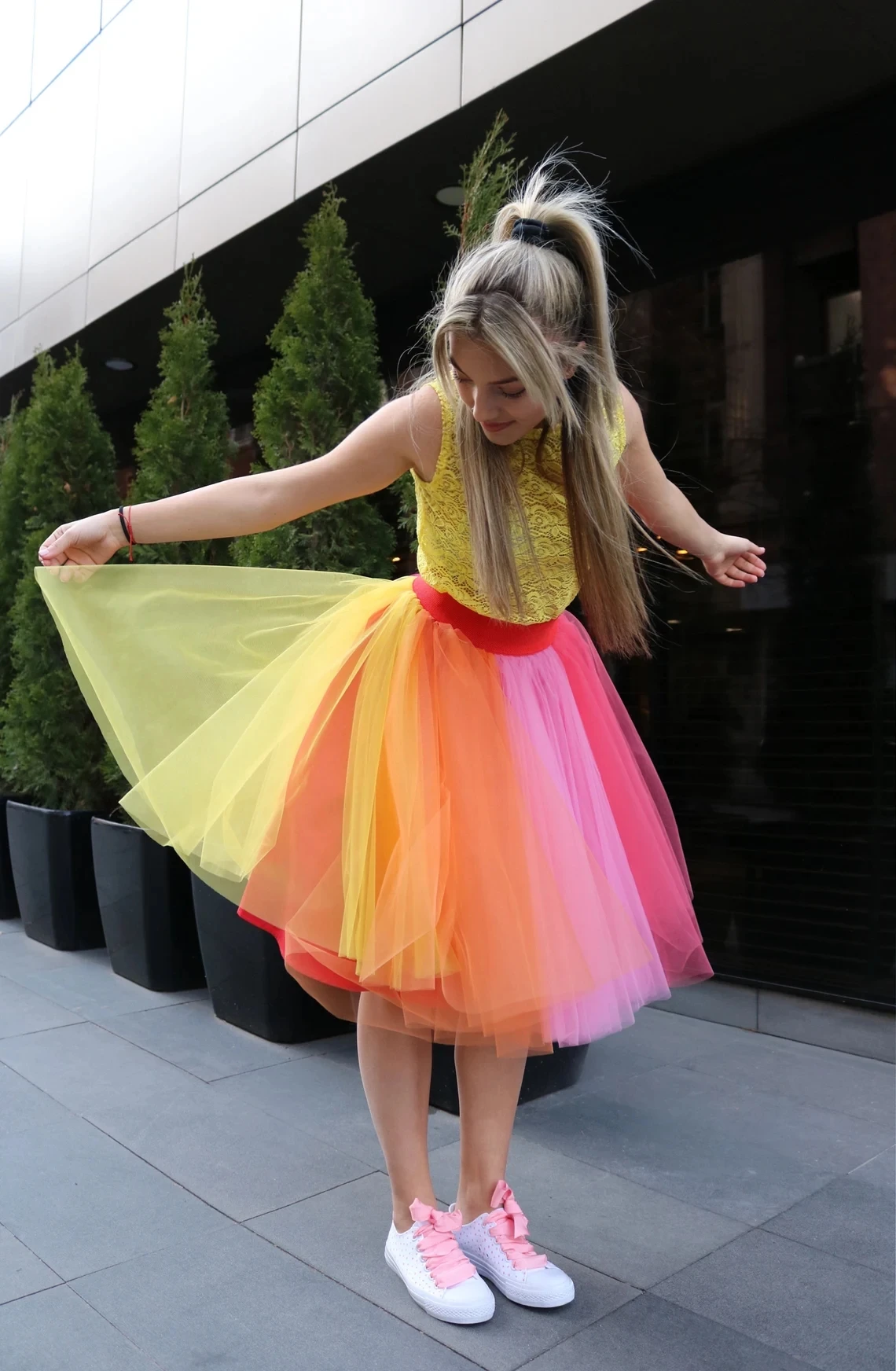 BABYONLINE Rainbow Skirts 5 Layers Tulle Petticoat Multicolored Tutu Bachelorette Party Colorful Halloween Costumes Casual
