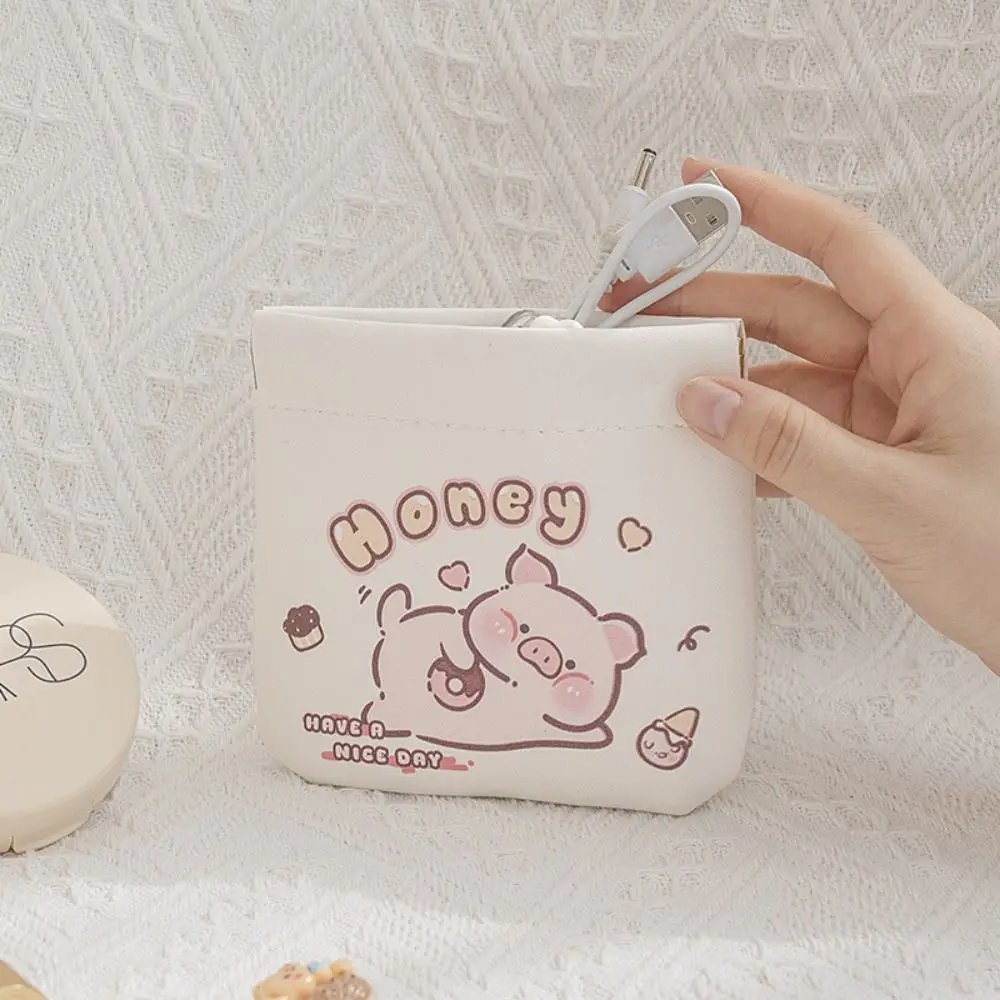 3pcs/set Pu Leather Self-closing Coin Purse Kawaii Capybara Lipstick Storage Bag Earphone Bag Pig Glasses Bag Travel Supplies