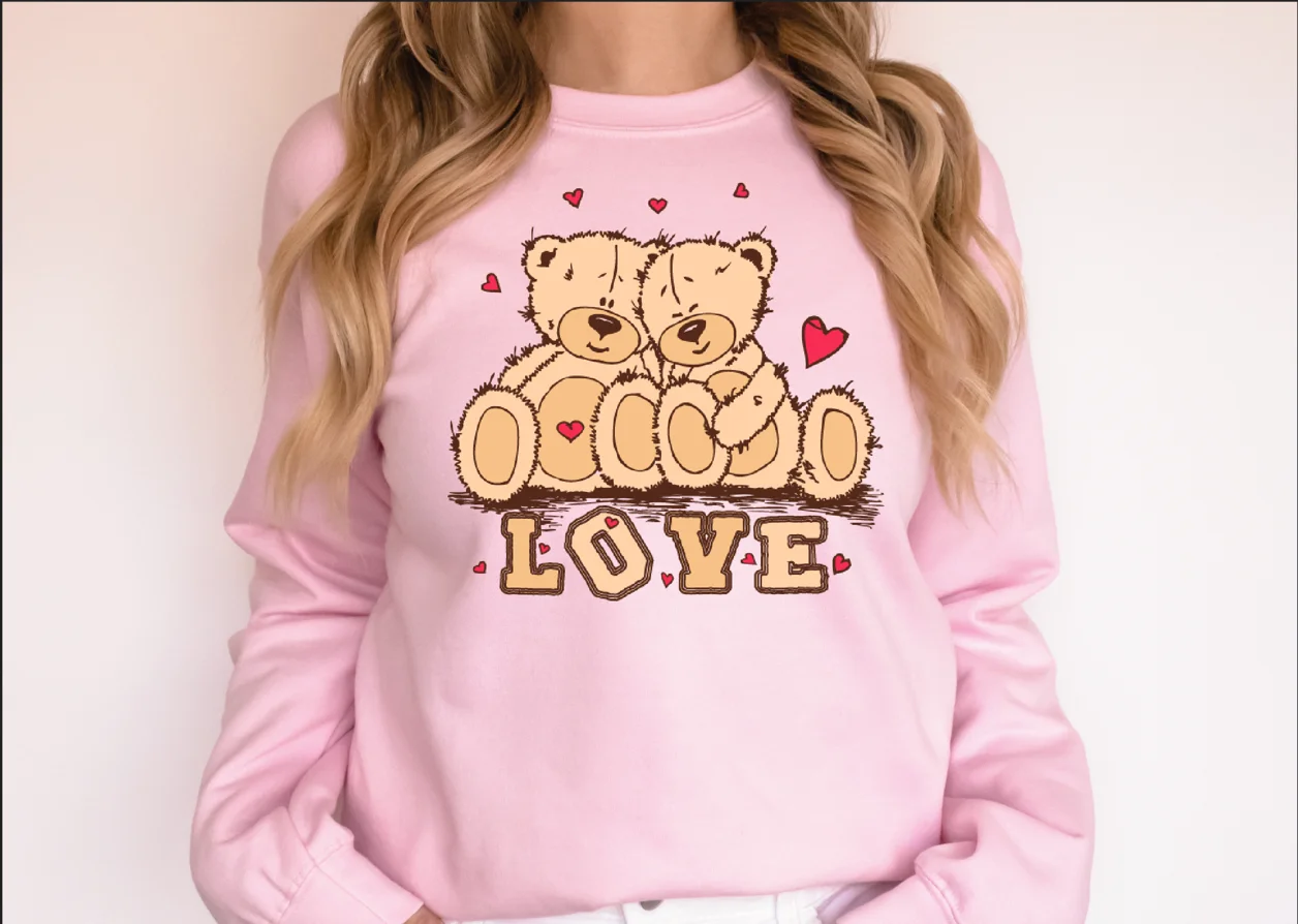 Love Bear Couple Sweatshirt Valentine's Day Confession Tee Cute Funny Long Sleeves Pullovers Y2k  Kawaii Women Clothes