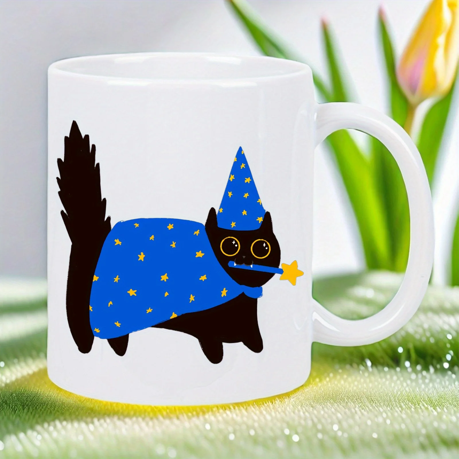 

Magical Starry Cat Print ceramic white mug- Perfect for Party Lovers Halloween Black Funny Coffee Mug 11oz Cer