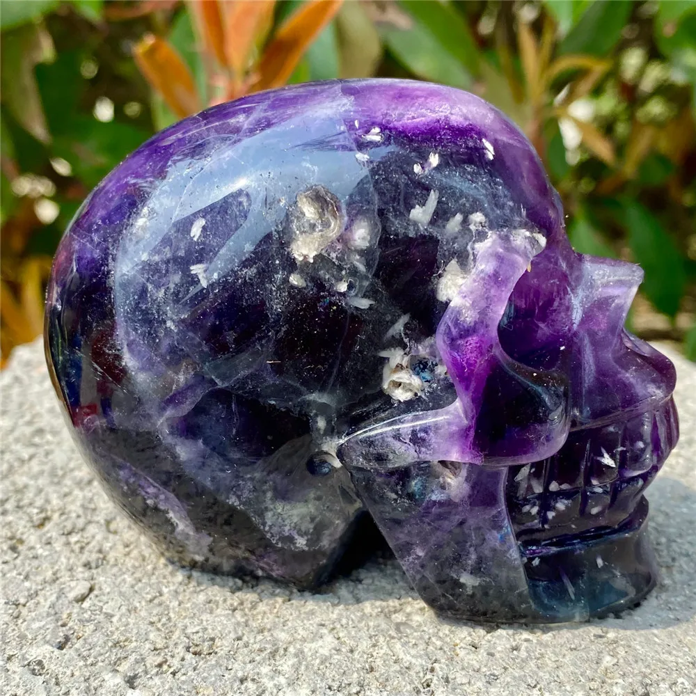 Natural Fluorite Skull Energy Gemstone Reiki Healing Room Decorated Office Furniture Collection Hand Carved And Polished