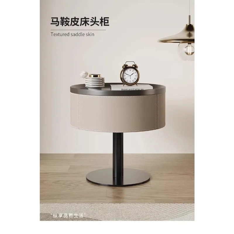 2025 new saddle leather bedside table small simple modern light luxury high sense home master bedroom creative small side table