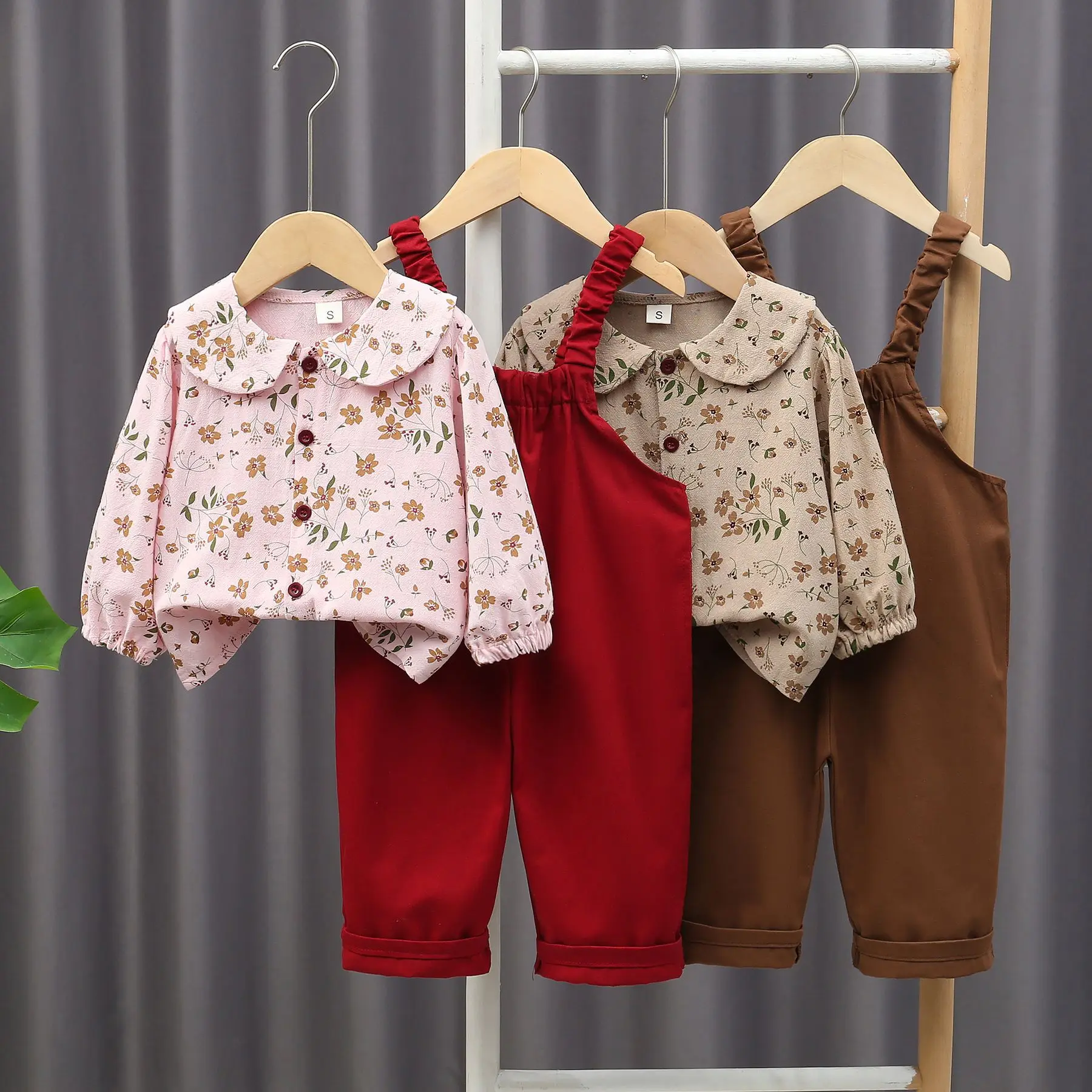 

Baby Girls Outfit Spring Clothes 2025 Children'S Long Sleeve Floral Shirt Overalls Pants 2pcs Sets Fashions Kids Suits 1-5 Year