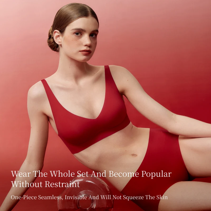 SUJIIN-sujetadores rojos inalámbricos para mujer, sujetador Sexy de realce sin costuras, Bralette fino y suave cómodo para mujer