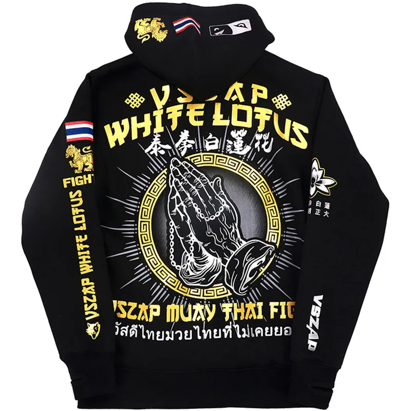 VSZAP Brand Spring Autumn New Muay Thai Fight Sweatshirt Men High Quality Fitness Hoodie Stretch Training Zip Cardigan Jacket