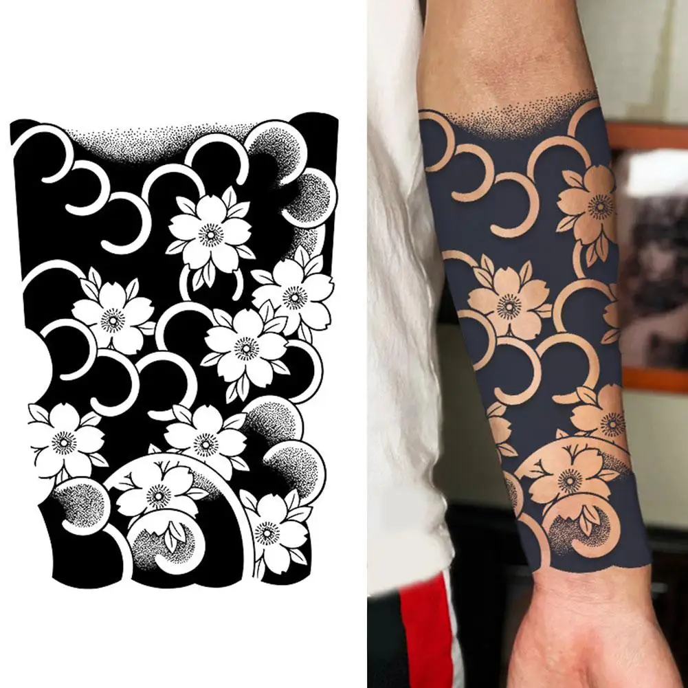 

3PCS Sakura Leaf Lasting Art Fake Tattoo Men Women Faux Tatouage Traditional Half Arm Herbal Juice Temporary Tattoo Stickers