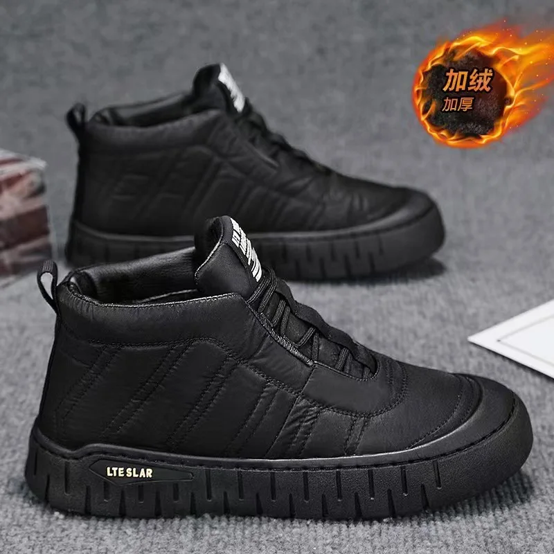 High top velvet men's shoes winter new item outdoor casual warm cotton leather shoes labor protection snow boots