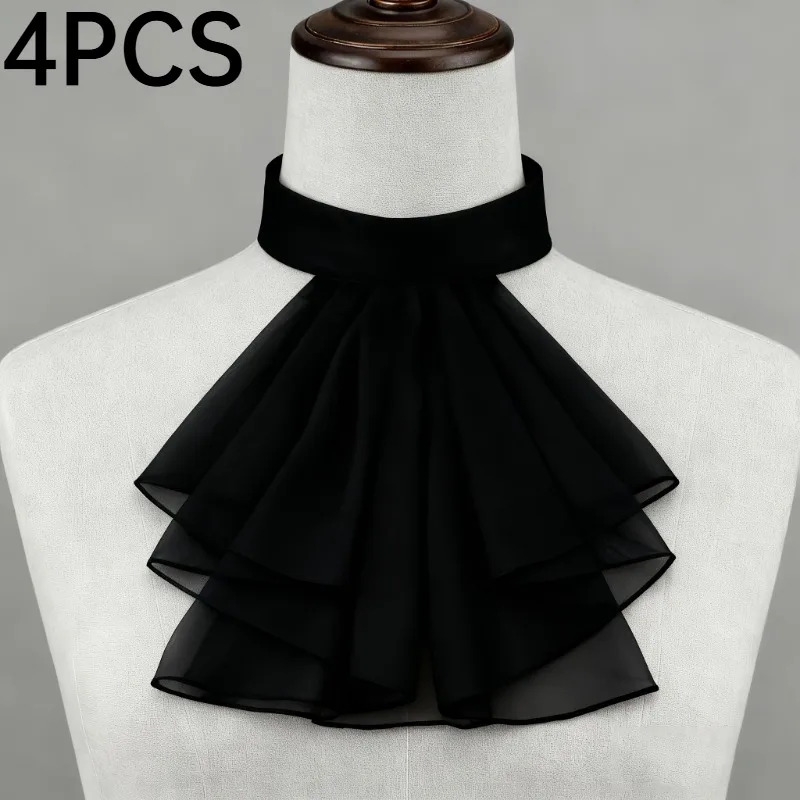 4PCS Stiff Polyester Jabot Neck Collar For Performance White Ruffled Cravat Medieval Gentleman Costume Photography Fake Collar