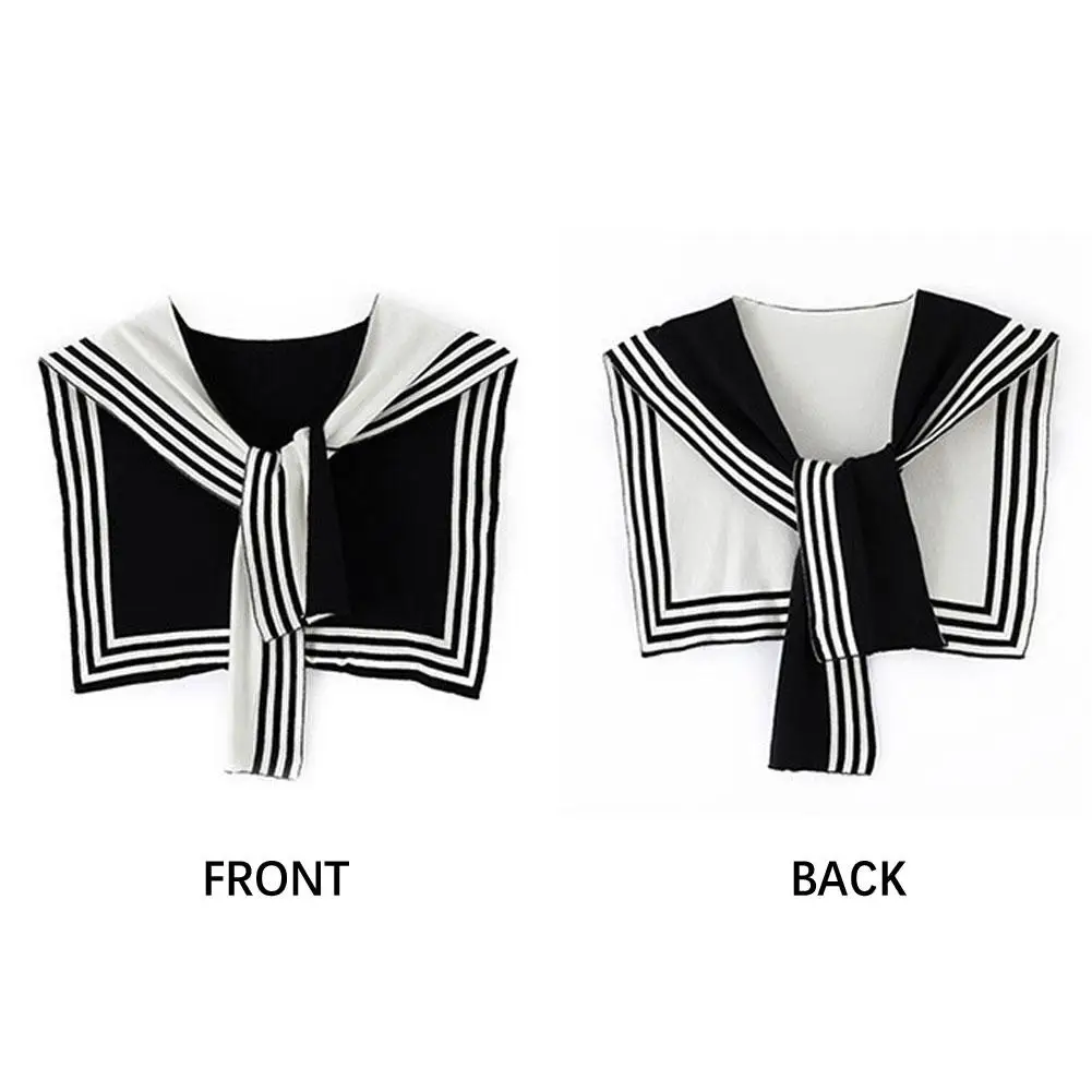 Blouse Shoulders Fake Collar Knitted Shawl Cape Solid Color Wool Scarves Sunscreen Clothes Decoration Black White Stripe Scarf