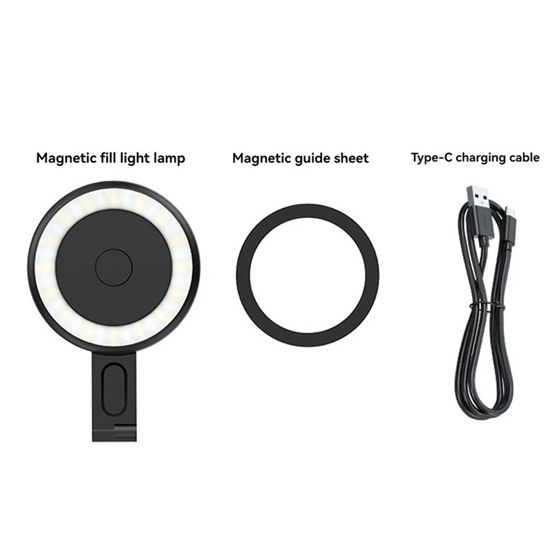 NEW-Magsafe Magnetic Selfie Ring Light LED Fill Light Adjustable 180° For Iphone And Android Phone Holder