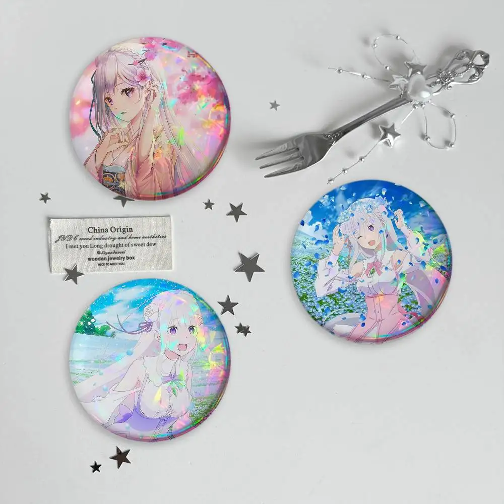 Cute Emilia  Re Zero Anime Girl Brooches Cartoon Badge Pins Backpack Hat Accessories Friend Gift