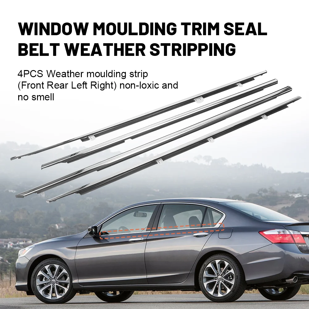 4Pcs Chrome Car Window Door Belt Weatherstrip Seal Trims Acccessories Replacement For Honda Accord 2008 2009 2010 2011 2012