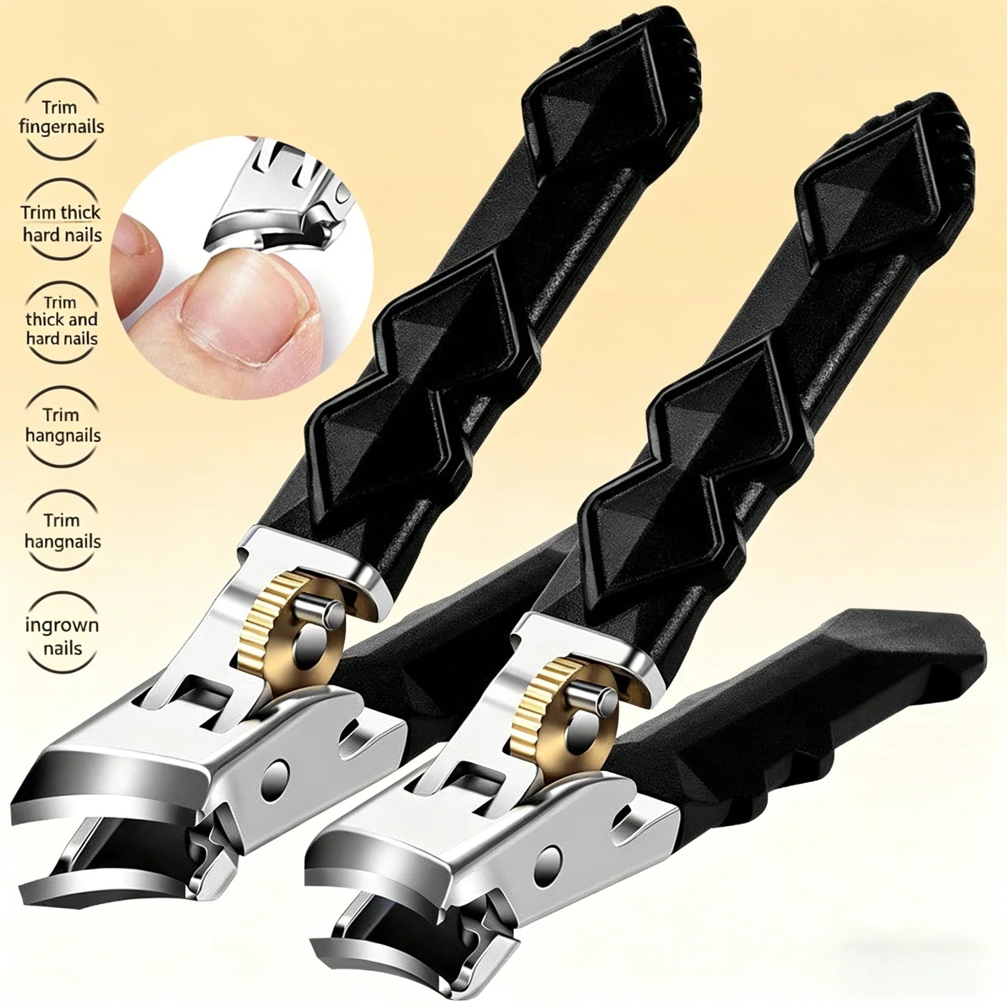 Inclined Nail Clippers for Wide Jaw Opening, Heavy-Duty Nail Scissors with Catcher, Curved Head Stainless Steel Long Handle Nail