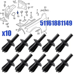 10Pcs For BMW E46 Coupe E39 E23 E30 E31 E34 E36 Fender Push Rivet Bumper Trim Fender Liner Fastener Bumper Retainer Clips Black