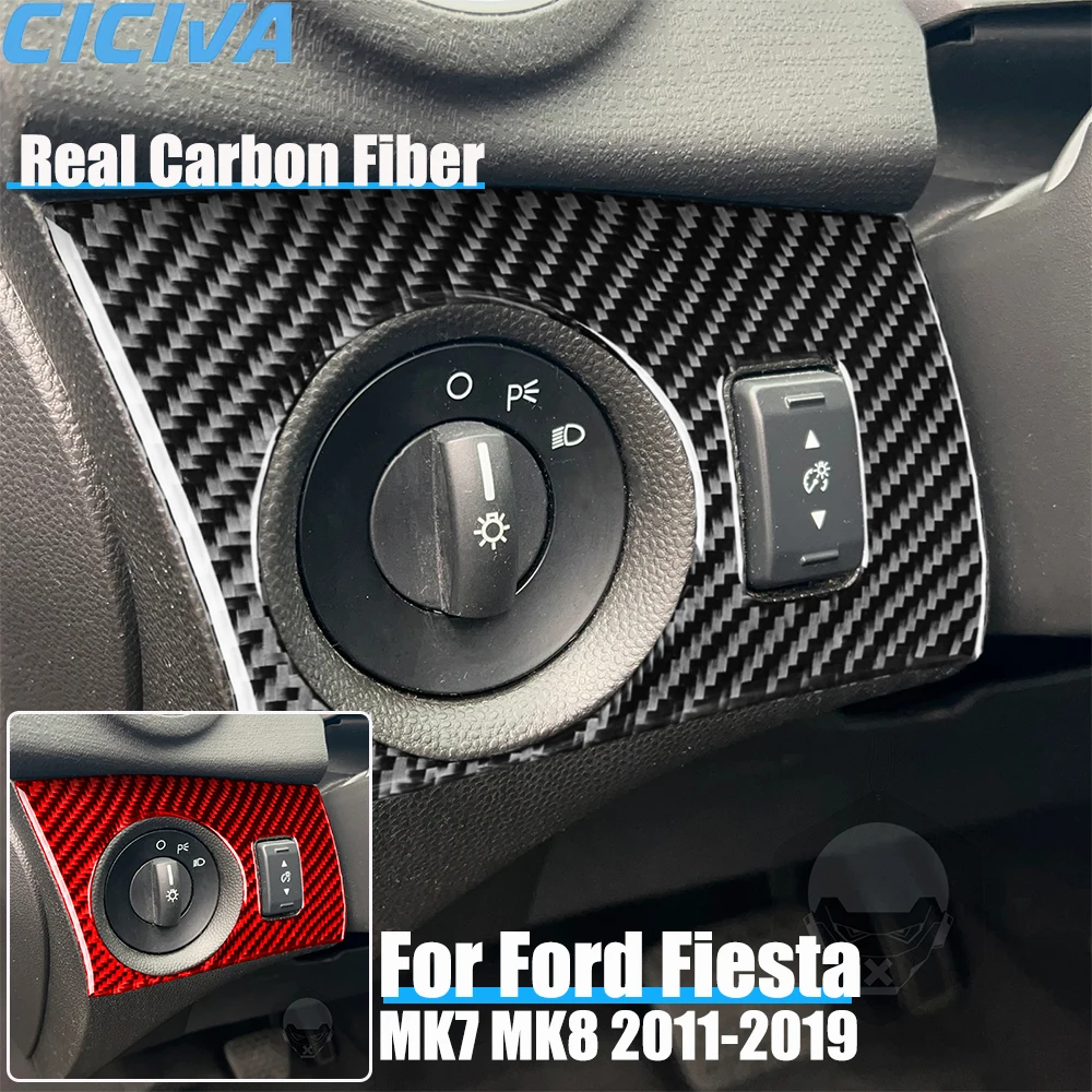

Real Carbon Fiber Car Accessories Headlight Switch Panel Trim Decorative Cover Soft Sticker For Ford Fiesta MK7 MK8 2011-2019
