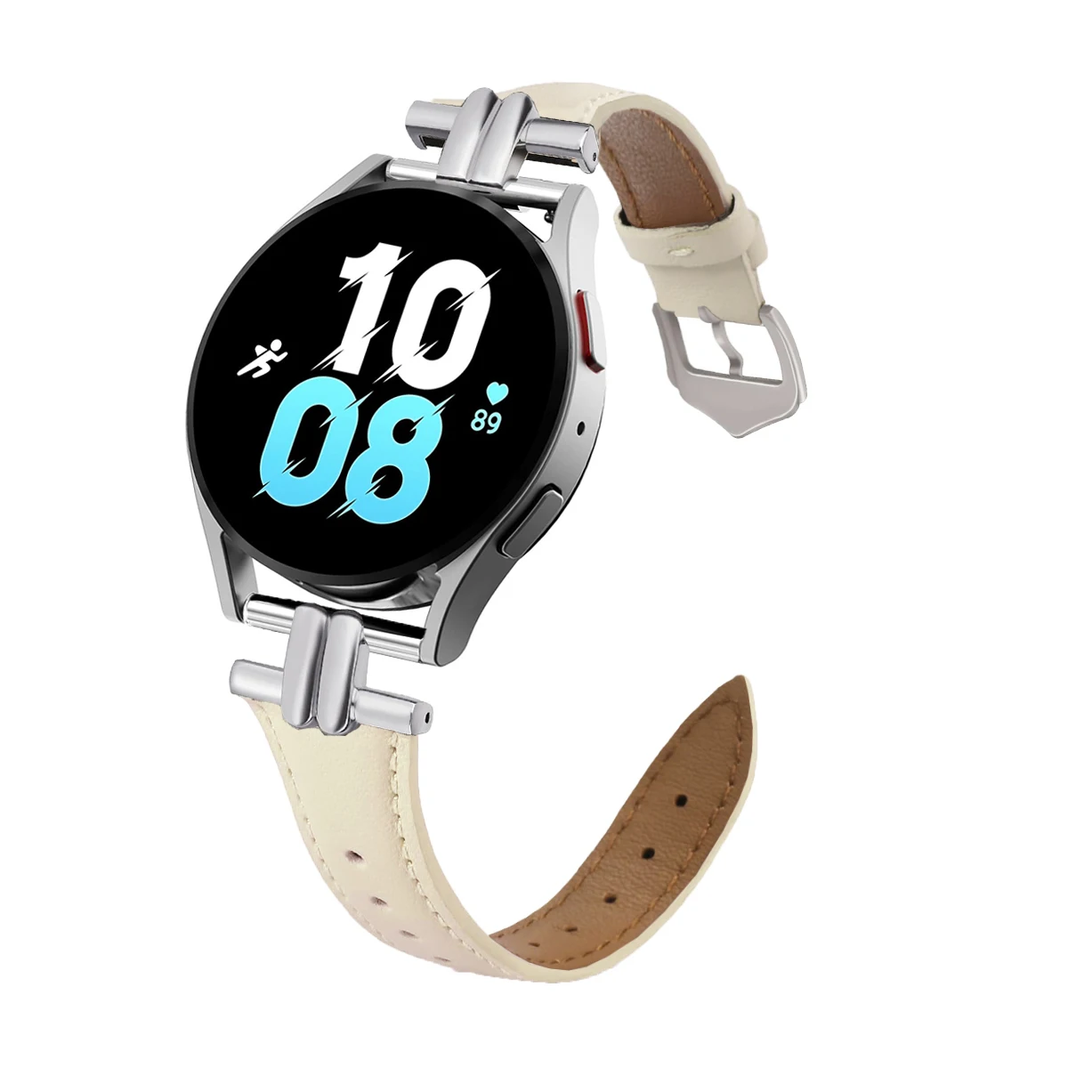 Leather strap compatible with Samsung Galaxy Watch 654active 2 Garmin, Huawei GT, metallic h-shaped leather 20mm 22mm wristband