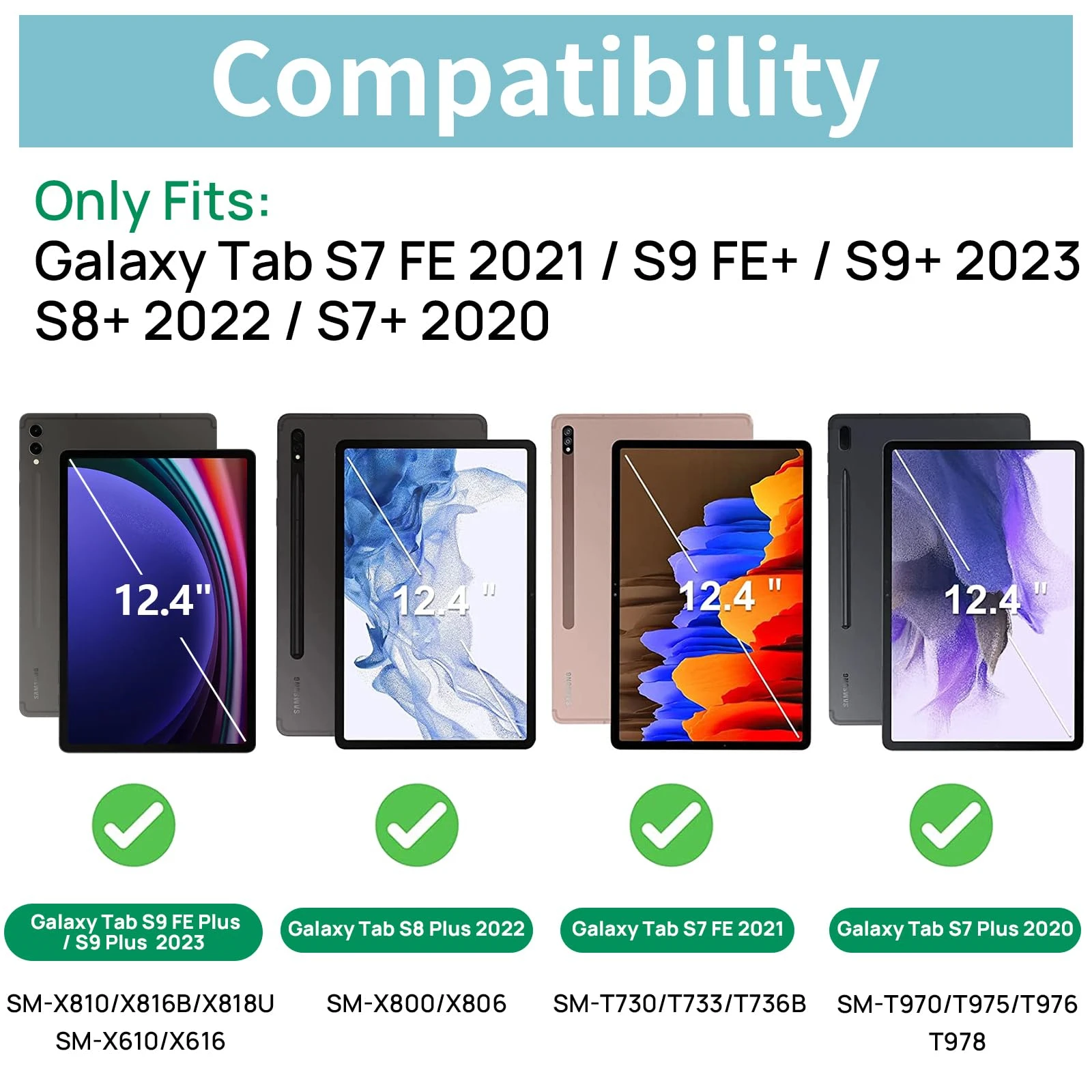 Per Samsung Galaxy Tab S7 Plus/ S7 FE /S8 Plus /S9 Plus /S9 FE Plus proteggi schermo 12.4 "vetro temperato per S9 + S9 FE + S8 + S7 +