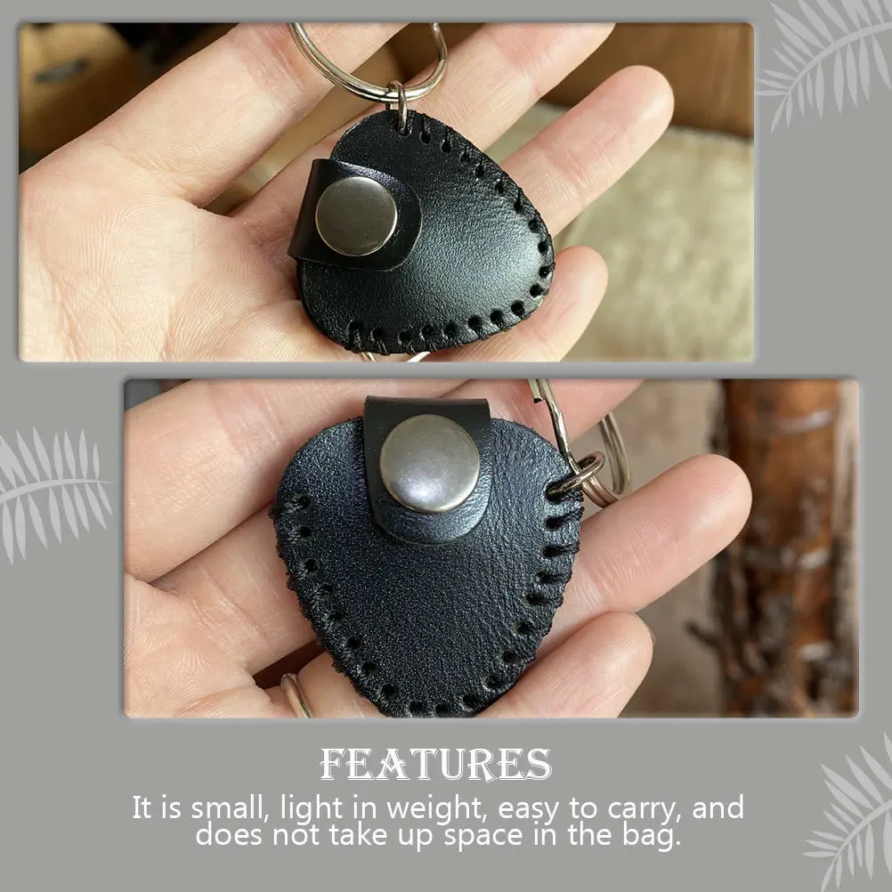 

Portable Black Cowhide Guitar Pick Holder Durable Waterproof Plectrum Storage Bag Keychain Organizer Guitar Plectrum Wallet