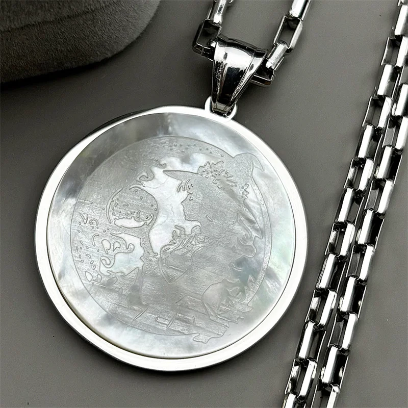 

Natural Shell Witch Ball Moon Spell Pendant Necklace for Women Men Gold Color Stainless Steel Wicca Pagan Chain Jewelry Gift